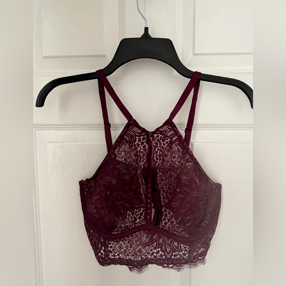 Victoria Secret Women's Whimsygoth Alluring Lace Sheer Bralette Burgundy 36C - Picture 4 of 14